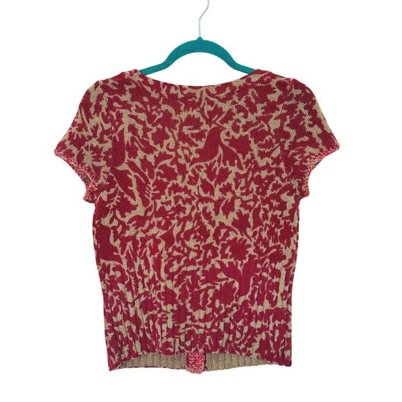 Free People Burnout Rabbit Knit Button Up Cropped Cardigan Medium Red Boho Fairy - Picture 3 of 6